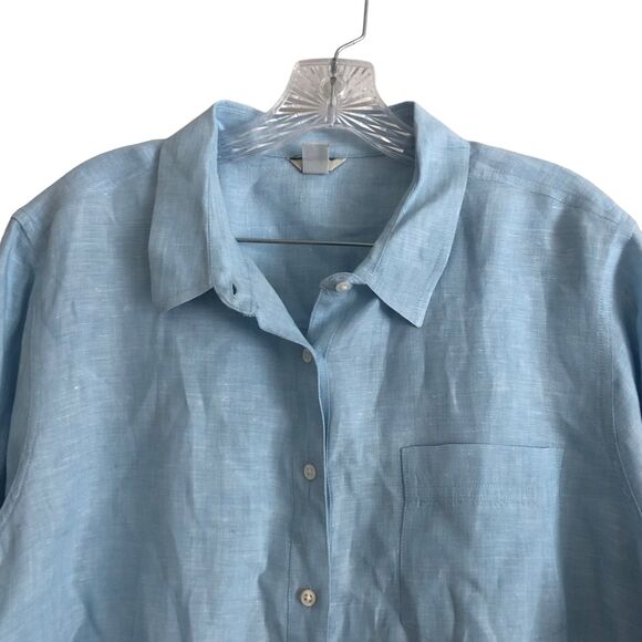 L.L Bean Women's 100% Linen Blouse Shirt Size XL Tunic Blue Long Sleeve Top - Picture 4 of 10